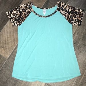 Cute Turquoise and Leopard Print Top